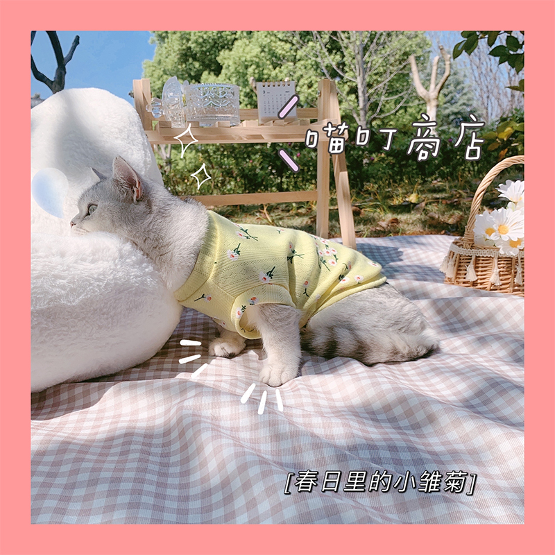(Meow ding) Super soft little daisy ~ pet cat dog puppy clothes anti-hair loss vest T-shirt ins thin summer