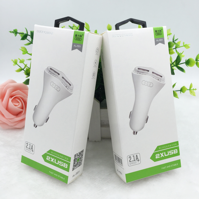 AL551 Universal Mobile Car Charger Đèn LED kép USB đầu ra bộ sạc xe hơi 1A hiện tại / 2A nhanh phí cắm - Phụ kiện điện thoại trong ô tô giá kẹp điện thoại trên ô tô