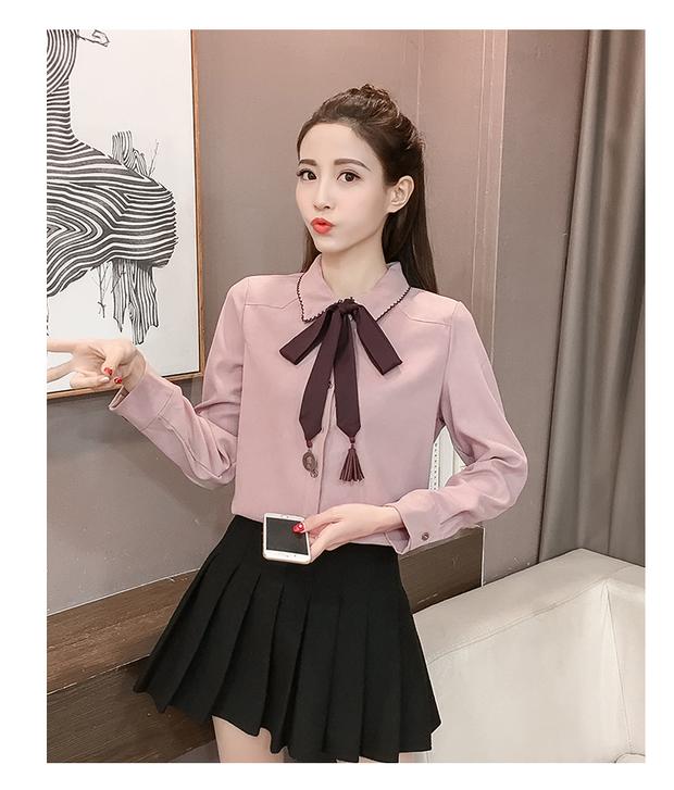 Mùa thu đông 2018 mới Han Fan College cánh bướm thắt nơ búp bê cổ áo sơ mi nữ dài tay nhỏ sơ sinh tươi áo sơ mi nữ kiểu Hàn Quốc