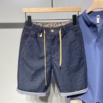 2021 Summer new mens denim shorts with loose straight cylinder casual elastic pumping rope 50% pants in pants