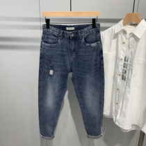 2021 New Hole Jeans Fashion 100 lap net red ins handsome with small feet casual Harun long pants