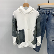 Splicing Lianhood Mens Spring Days Department Retro Design Sense of a small crowd Boomers Loose 100 Hitch Hooded Hooded Sweatshirt