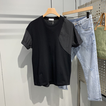 Day Ensemble Stripe Splicing Short Sleeve T-Shirt Male Summer New Fashion Trends Han Prints 100 lap net red loose and compassionate