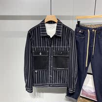 Striped Tooling Denim Jacket Jacket Mens Fall and Tide Cards Day Ensemble Retro Loose and Good-looking Cowboy Clothes