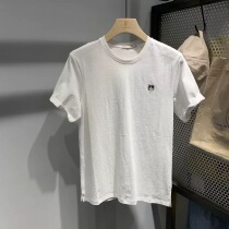 Cat Embroidered T-Shirt Men's Short Sleeve Korean Summer Tide Brand Half Sleeve Loose Simple Joker Solid Color Crewneck Backing Shirt
