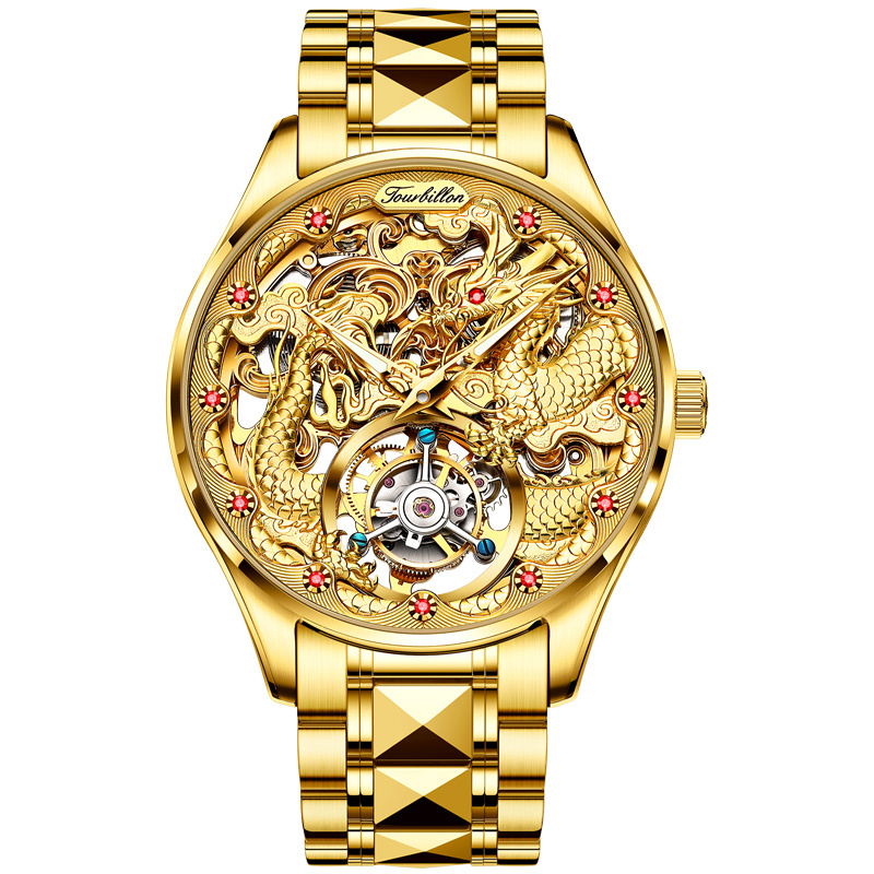 Jinlao Swiss Genuine Chinese Dragon Imported Movement Tourbillon Watch for Men, Waterproof, Business, High-End, Famous Brand Mechanical Watch