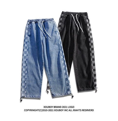 Tide, ретро шахматы, прямые свободные джинсы, повседневные брюки