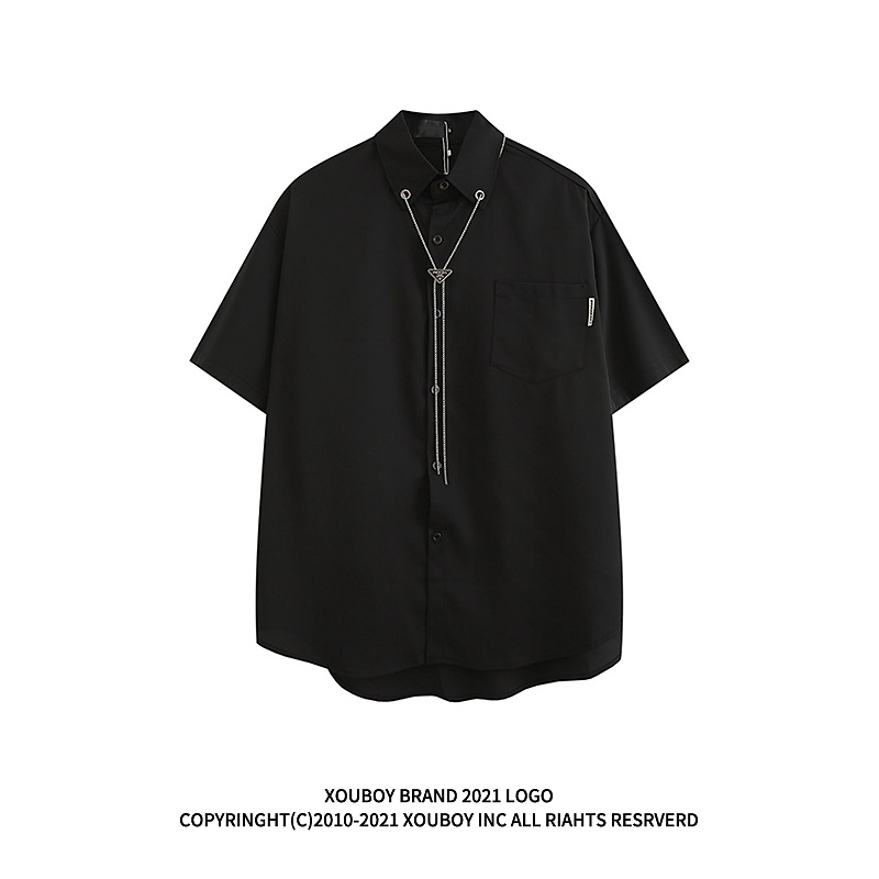 Summer Trendy Dark Style Necklace Design Short-Sleeved Shirt for Men and Women, Street Hip-Hop Loose and Versatile Casual Shirt Summer Trendy Dark Style Necklace Design Short-Sleeved Shirt for Men and Women, Street Hip-Hop Loose and Versatile Casual Shirt