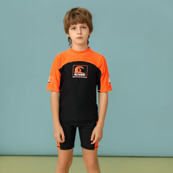
Export European and American single men, small and medium-sized children sun protection, radiation protection, short-sleeved surfing printed shorts casual split swimsuit