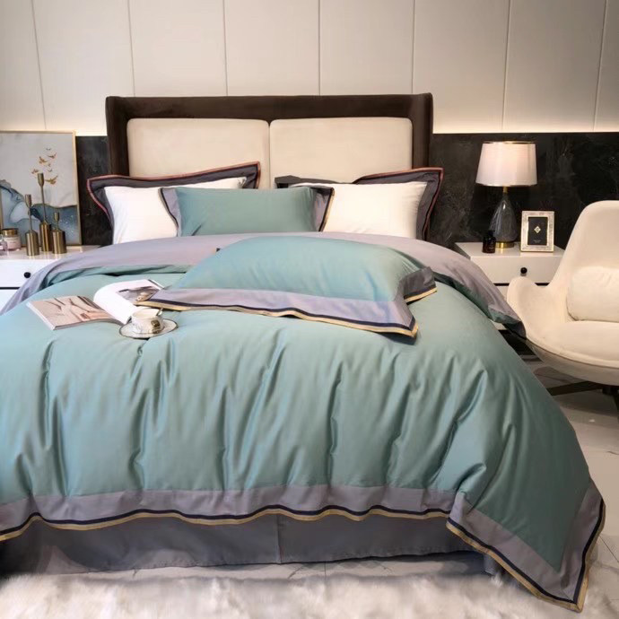 Light luxury style 100 double-strand Australian cotton four-piece heavy-duty embroidery wide-brimmed solid color simple cotton bedding