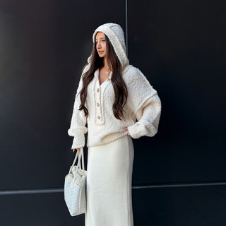 丸丸Maruco 圈圈纱羊毛毛衣保暖针织连帽毛衣外套