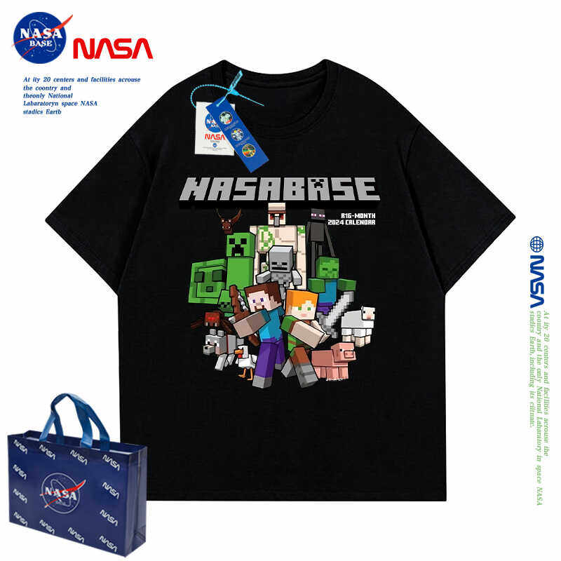 Футболка с короткими рукавами для мальчиков Minecraft под совместным брендом NASA, новинка 2024 года, летний детский хлопковый красивый топ в стиле ruffian