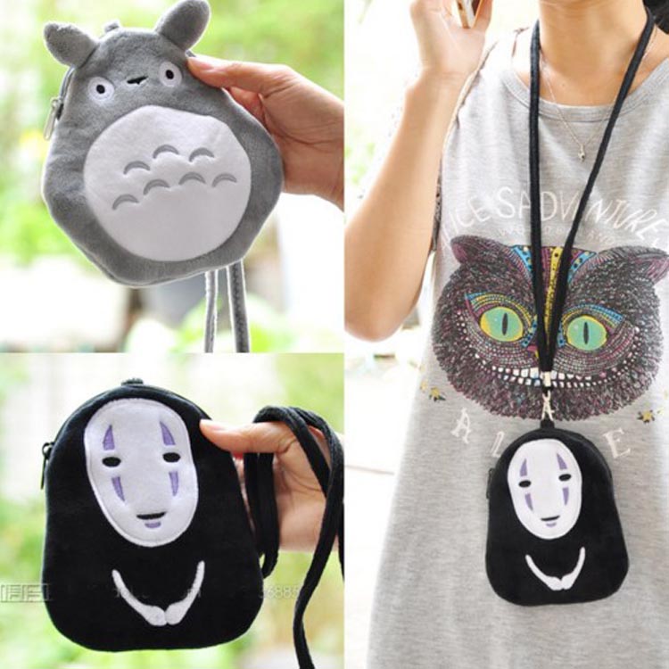 Super cute cartoon children's plush hanging neck mobile phone bag Japanese anime around faceless male zipper coin purse