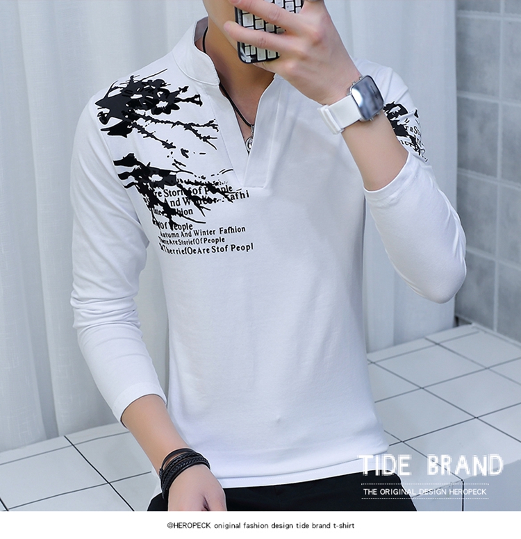 Cotton có áo thun nam tay dài ngắn 丅 裇 Cotton cổ áo nhỏ cổ áo mùa xuân nam áo dài áo polo gucci