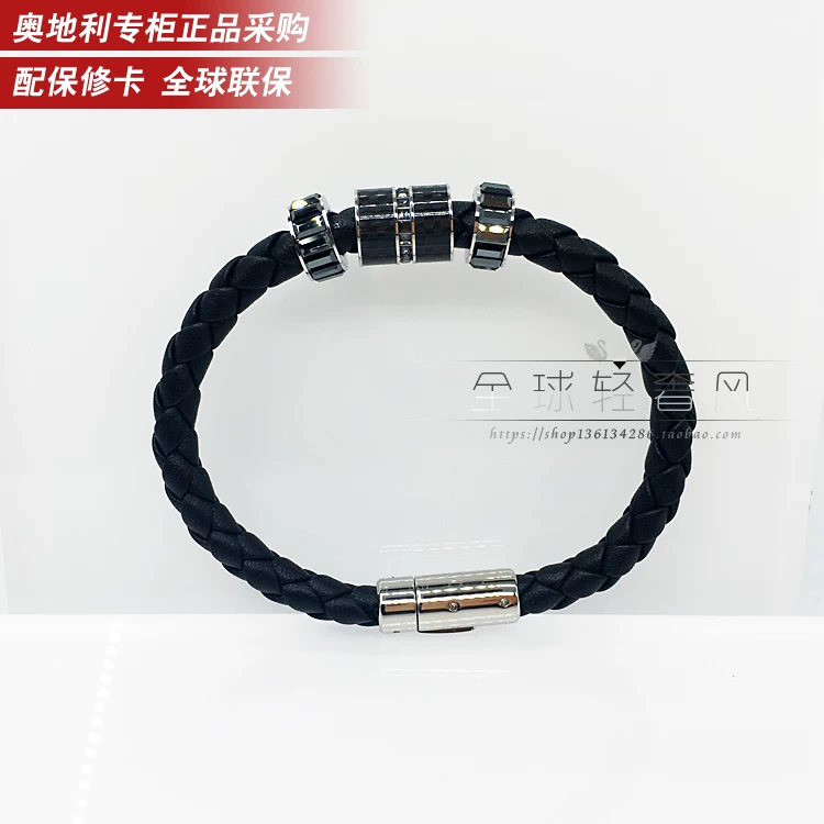 Черный браслет с одним камнем Swarovski, мужской аксессуар