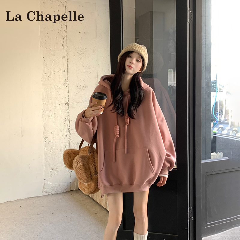La Chapelle ピンク フード付き スウェットシャツ ジャケット レディース 2025年夏新作 ミドル丈 ゆったり レイジースタイル トップス