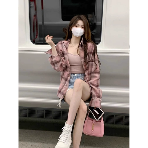 Розовая летняя рубашка, дизайнерская куртка, французский стиль, оверсайз, свободный крой