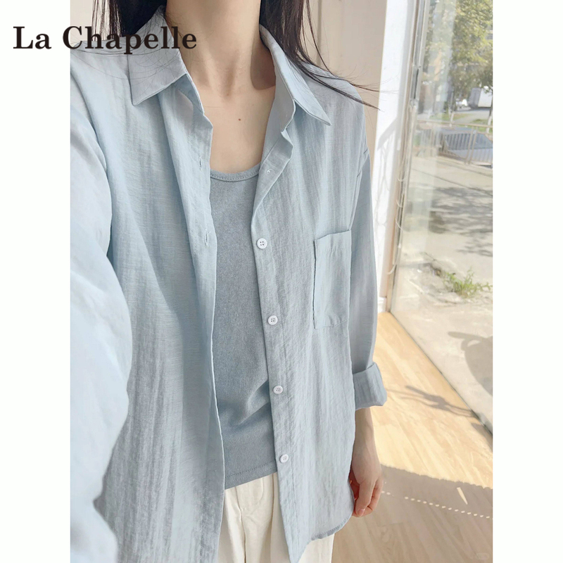La Chapelle Blue Sun-Protective Long-Sleeve Shirt for Women, Summer 2026, Thin, Slightly Sheer, Loose-Fitting Jacket Top for Petite Sizes