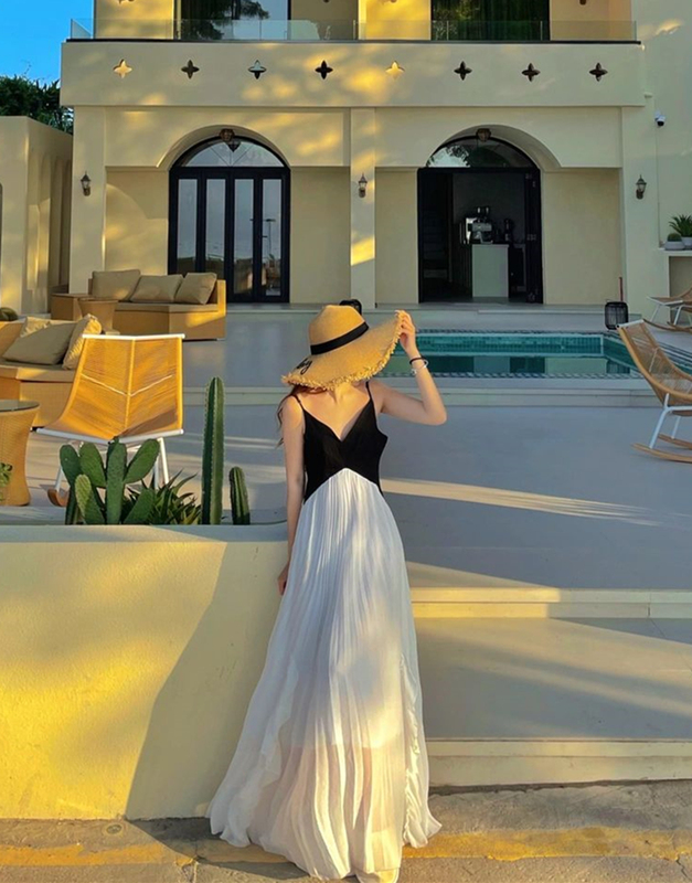Hainan Sanya Seaside Vacation Super Fairy-Like Long Dress Yunnan Lijiang French-Style Spaghetti Strap Dress Thailand Travel Beach Dress