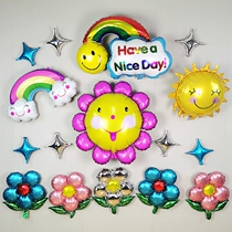 Large cartoon sunflower smiley face sunflower aluminum film balloon childrens 100-day feast birthday party decoration aluminum foil ball