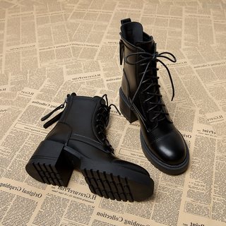 Genuine Leather, Very Stylish, Early Autumn High-Heeled Versatile Short Boots for Women, Super Popular, 2025 Autumn and Winter New Style, Chunky Heel Martin Boots