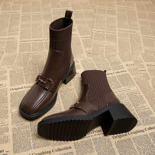 Elastic Slim Korean Style Early Autumn Short Boots Autumn and Winter Sock Shoes for Women 2025 Spring and Autumn New Style Autumn British Style Martin Boots