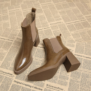 Genuine Leather, Very Stylish, Early Autumn French-Style High-Heeled Short Boots for Women, 2025 Autumn and Winter, Super Popular, Comfortable Chelsea Boots