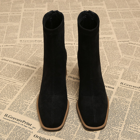 French-Style Spring and Autumn Chunky Heel Suede Ankle Boots for Women, Korean Style Short Boots, 2025 Early Autumn Matte Single Boots, Autumn and Winter High Heels