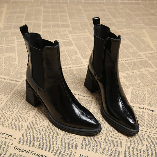Genuine Leather, Very Stylish, Early Autumn French-Style High-Heeled Short Boots for Women, 2025 Autumn and Winter, Super Popular, Comfortable Chelsea Boots
