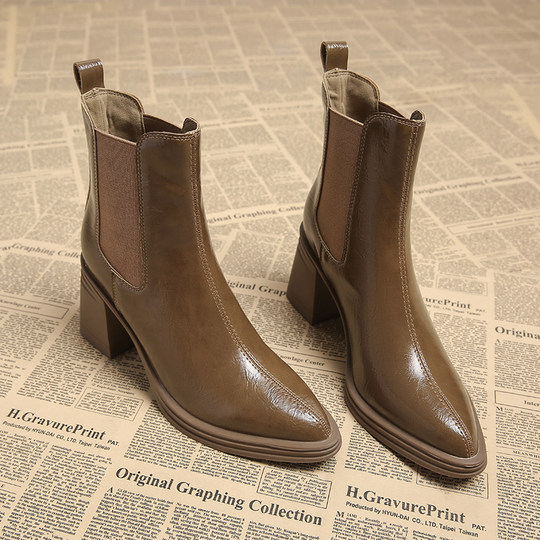 Genuine Leather, Very Stylish, Early Autumn French-Style High-Heeled Short Boots for Women, 2025 Autumn and Winter, Super Popular, Comfortable Chelsea Boots