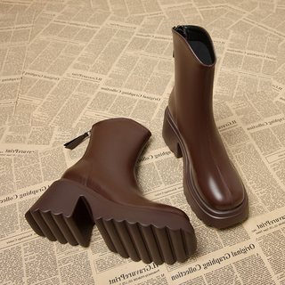 Genuine Leather Platform High-Heeled Super Popular Short Boots for Women, Trendy in 2025 Autumn and Winter, New European and American Style Thick-Soled Boots