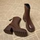 Genuine Leather Platform High-Heeled Super Popular Short Boots for Women, Trendy in 2025 Autumn and Winter, New European and American Style Thick-Soled Boots