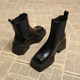 Genuine Leather Thick-Soled Square-Toe Chelsea Short Boots for Women, 2025 New Autumn and Winter Super Popular Style, Perfect for Petite Figures, Stunning Fashion Boots