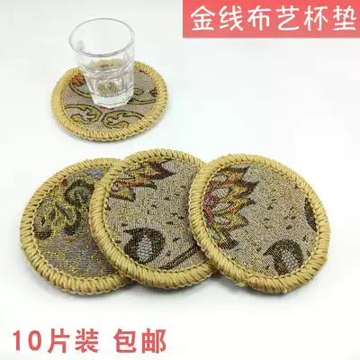 Coffee coaster ins Chinese style woven hand crochet fabric art heat insulation felt water absorption embroidery cotton and hemp crochet diy