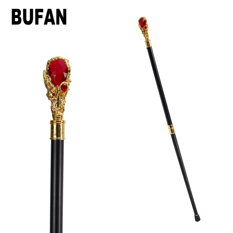 Ruby Crystal Cane British Retro Suit Gentleman Metal Walking Stick Wedding Prop Cos Convention Scepter for Women