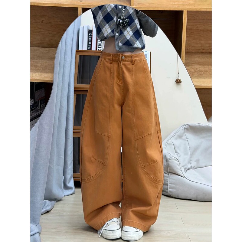 Petite American-Style Orange Washed Vintage Heavy-Duty Jeans for Women, 2026 Summer New Niche Slim-Fit Scimitar Pants
