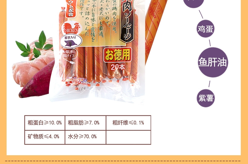 Nhật Bản nhiều hạt chó ham xúc xích ham 20 que chó snack thịt bò ham xúc xích dải gà thức ăn cho chó ganador