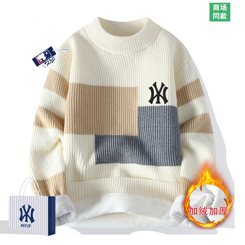 MMLBESTAMO autumn winter style sweater men's boomer suede thickened with warm and casual blouses round neckline hooded sweatshirt-Taobao