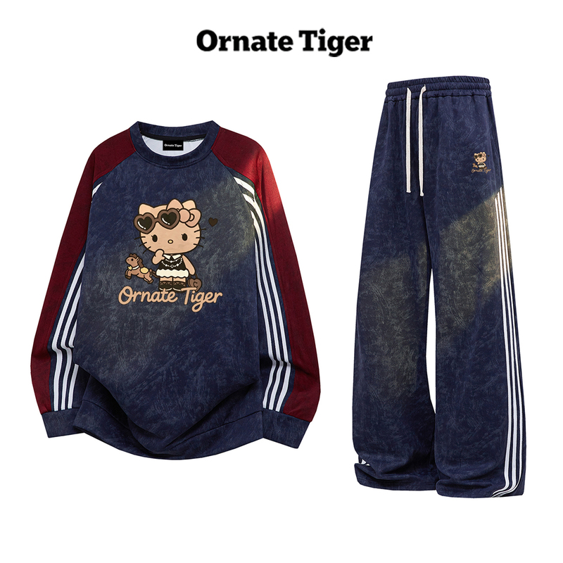 New Ornate Tiger Autumn Kt Cat Raglan Sleeve Sweatshirt Women's Set Retro Burgundy Casual Sports Set New Ornate Tiger Autumn Kt Cat Raglan Sleeve Sweatshirt Women's Set Retro Burgundy Casual Sports Set
