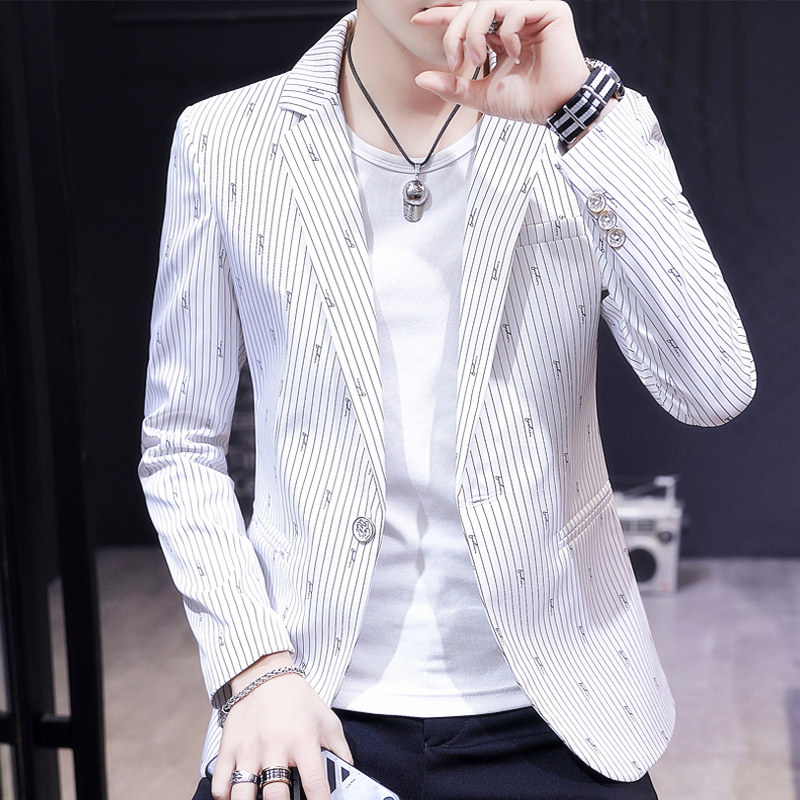 Men's casual suit 2021 spring new striped jacket small suit men's youth trend handsome slim single west
