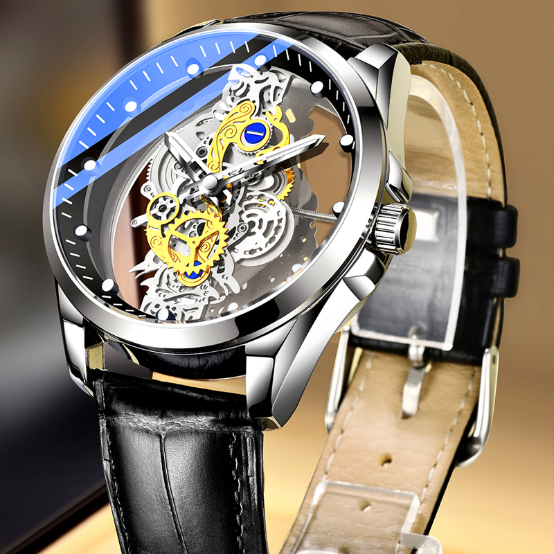 Official New Model Fully Automatic Movement Quartz Watch Skeleton Watch Men's Waterproof Luminous Transparent Personalized Men's Watch Mechanical