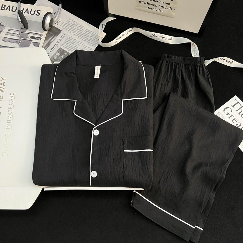 Men's Pajamas, Cloud-Like Cotton, Simple Korean Style, Men's Pajamas, Spring and Autumn Thin Long-Sleeved Long Pants, High-Value Loungewear Set