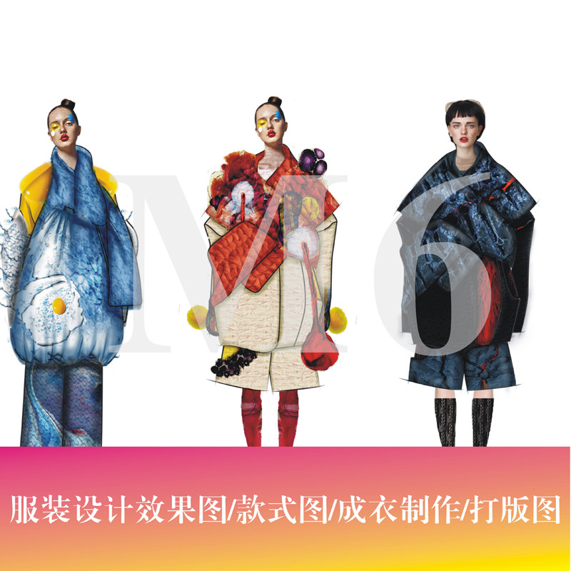 Costume design renderings Hand-drawn computer drawing ai style figures ps clothing set up for painting ready-to-wear production