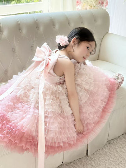 Mädchen Farbverlauf Rosa Schwerindustrie Kuchenrock Sommer Pailletten Puffy Geburtstag Prinzessin Rock High-End-Kleid Rock Geburtstagsrock