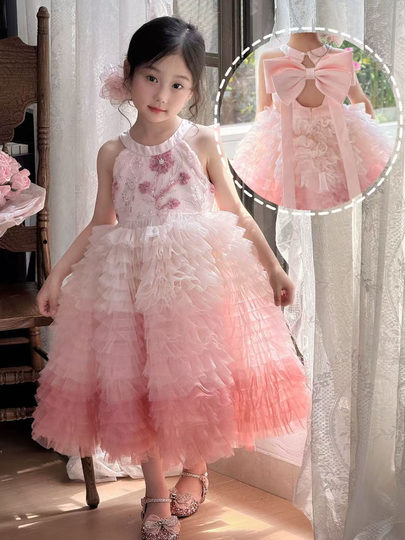 Mädchen Farbverlauf Rosa Schwerindustrie Kuchenrock Sommer Pailletten Puffy Geburtstag Prinzessin Rock High-End-Kleid Rock Geburtstagsrock