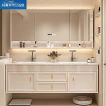 Cream style bathroom cabinet combination bathroom ceramic integrated basin French washstand double basin hand wash basin bathroom