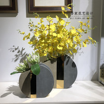 Yellow dancing orchid high-end simulation flower vase bouquet flower arrangement living room bedroom dining table decoration dried flower silk flower fake