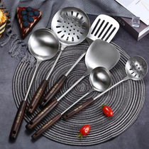 304 stainless steel retro wood handle pan shovel soup spoons with spoons long handle Anti-burn home fried vegetable shovel Porridge Spoon Hot Pot Spoon