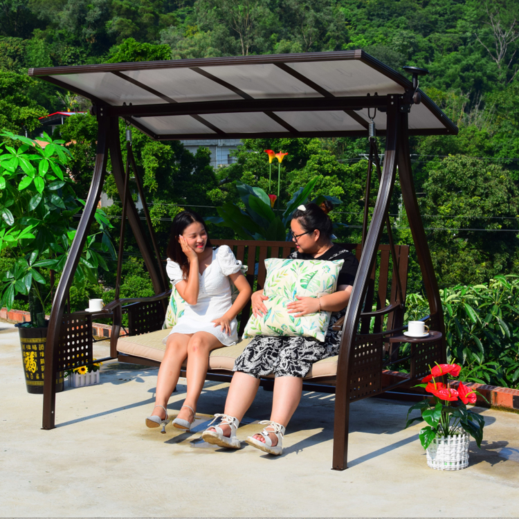 Outdoor swing rocking chair solar iron art balcony casual hanging chair courtyard villa garden aluminum alloy twin swing