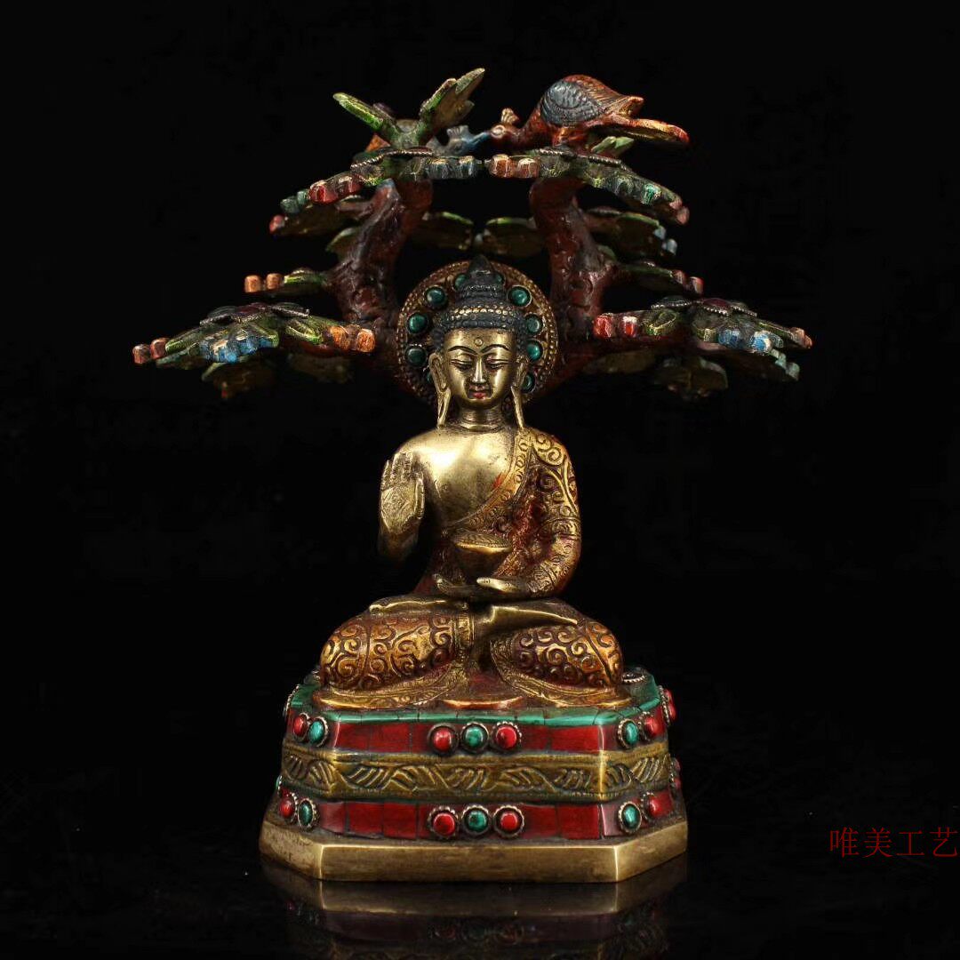 Ancient Art Xuan pure copper set of stone painted bodhi tree meditation by Shakamon \\\\\\\\\\\\\\\\\\\\\\\\\\\\\\\\\\\\